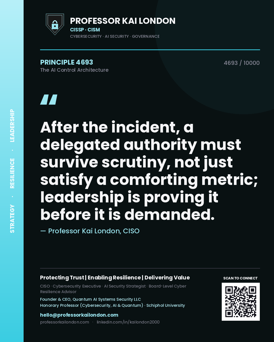 Professor Kai London principle 4693: After the incident, a delegated authority must survive scrutiny, not just satisfy a comforting metric; leadership is proving it before it is demanded.