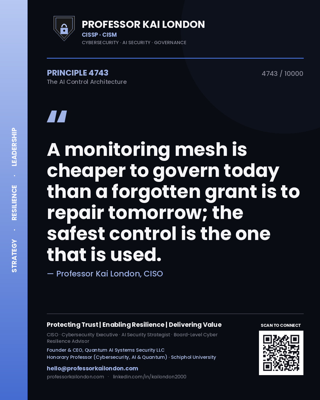 Professor Kai London principle 4743: A monitoring mesh is cheaper to govern today than a forgotten grant is to repair tomorrow; the safest control is the one that is used.