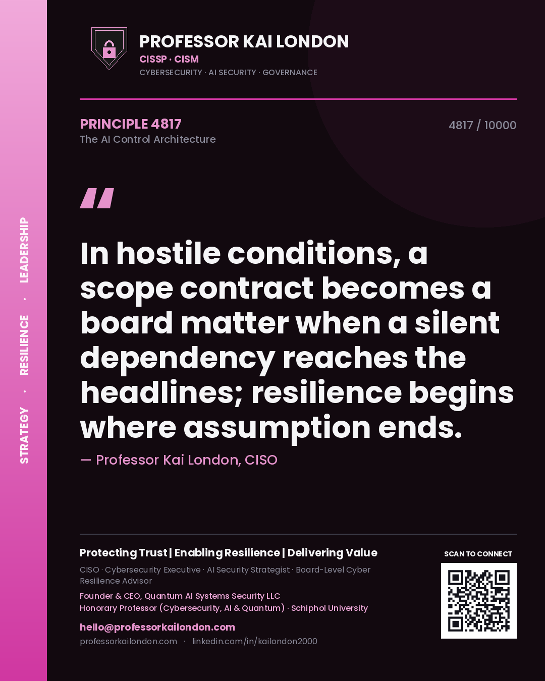 Professor Kai London principle 4817: In hostile conditions, a scope contract becomes a board matter when a silent dependency reaches the headlines; resilience begins where assumption ends.