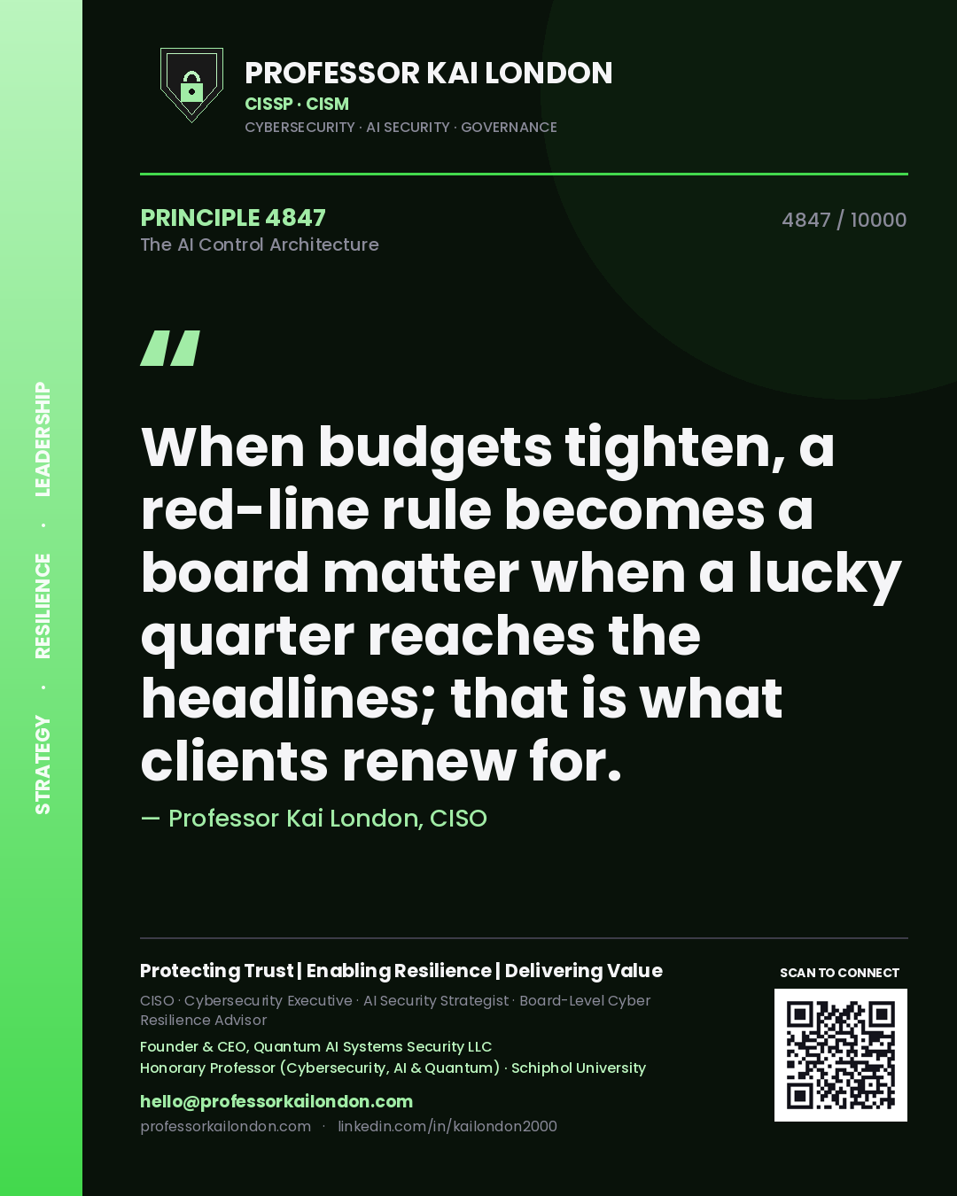 Professor Kai London principle 4847: When budgets tighten, a red-line rule becomes a board matter when a lucky quarter reaches the headlines; that is what clients renew for.