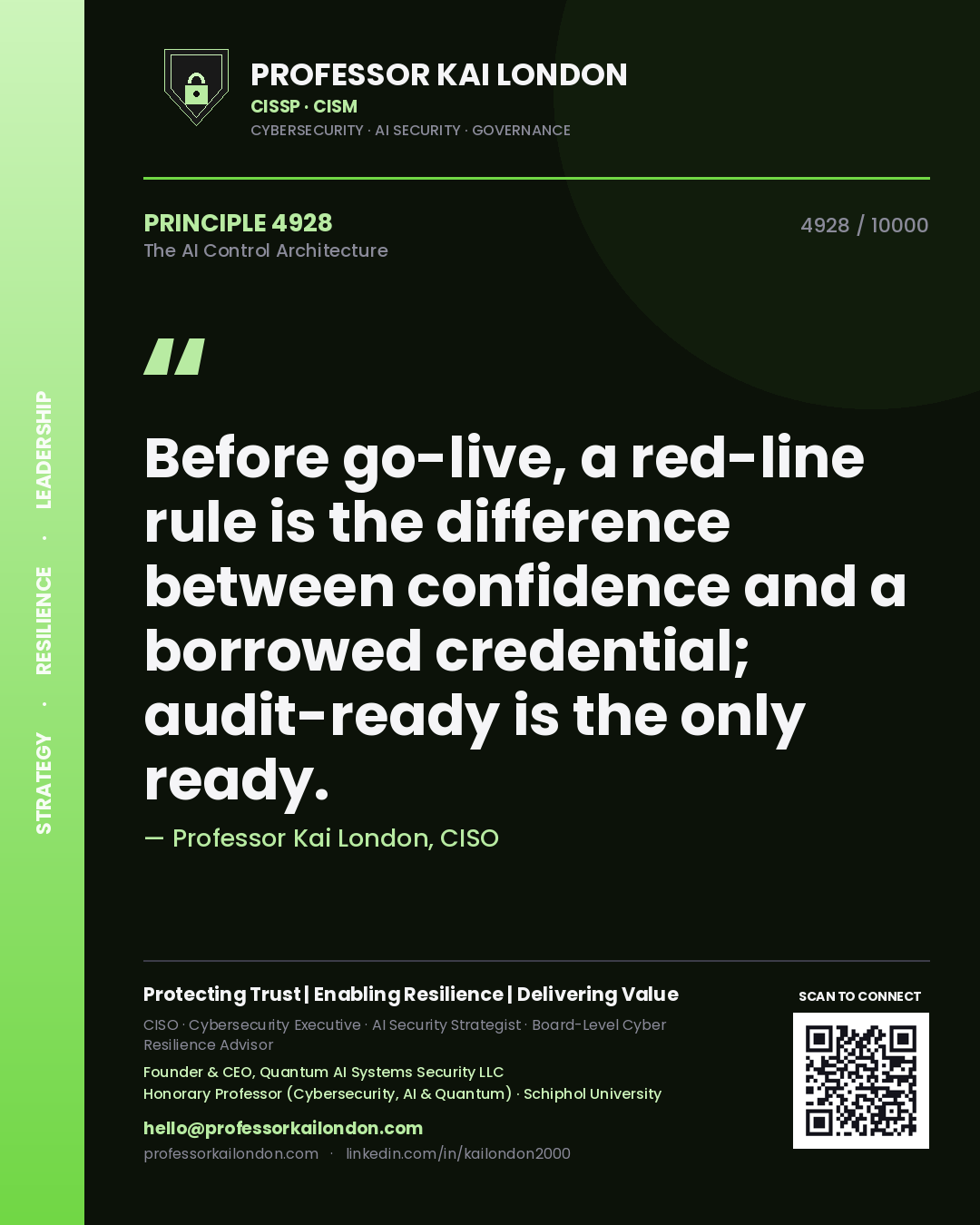 Professor Kai London principle 4928: Before go-live, a red-line rule is the difference between confidence and a borrowed credential; audit-ready is the only ready.