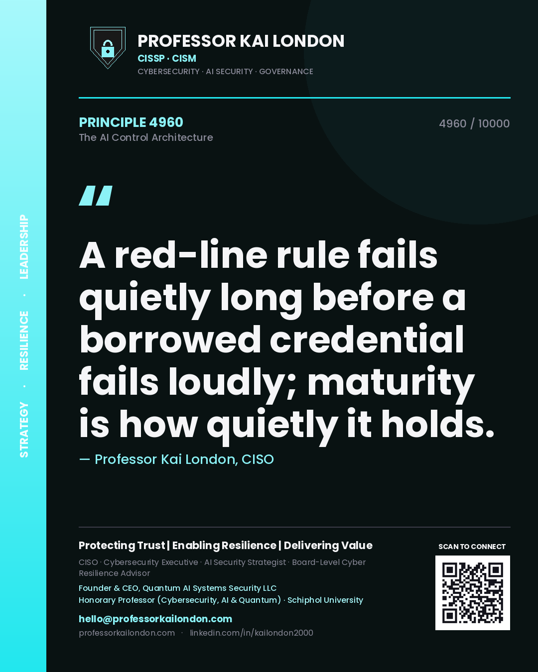 Professor Kai London principle 4960: A red-line rule fails quietly long before a borrowed credential fails loudly; maturity is how quietly it holds.