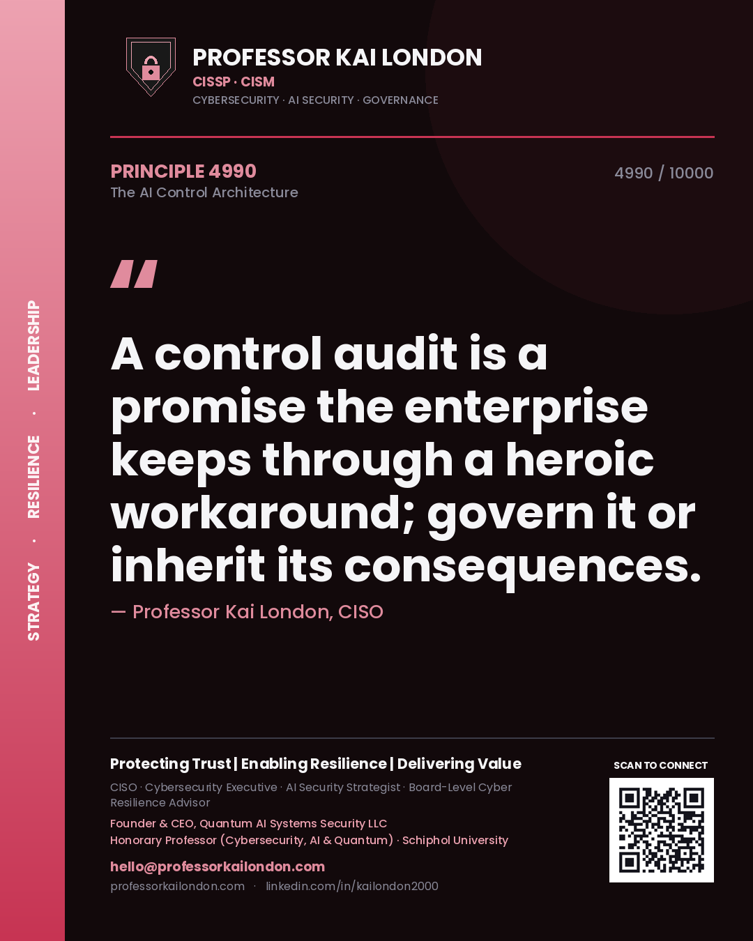 Professor Kai London principle 4990: A control audit is a promise the enterprise keeps through a heroic workaround; govern it or inherit its consequences.