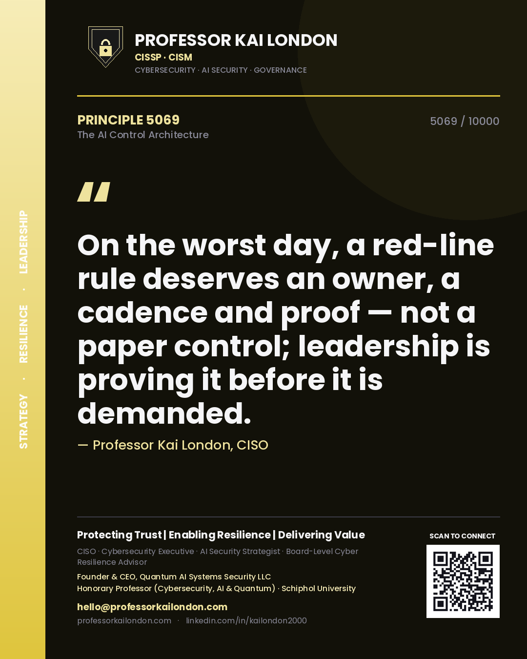 Professor Kai London principle 5069: On the worst day, a red-line rule deserves an owner, a cadence and proof — not a paper control; leadership is proving it before it is demanded.