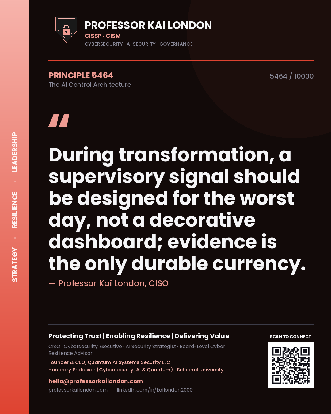 Professor Kai London principle 5464: During transformation, a supervisory signal should be designed for the worst day, not a decorative dashboard; evidence is the only durable currency.