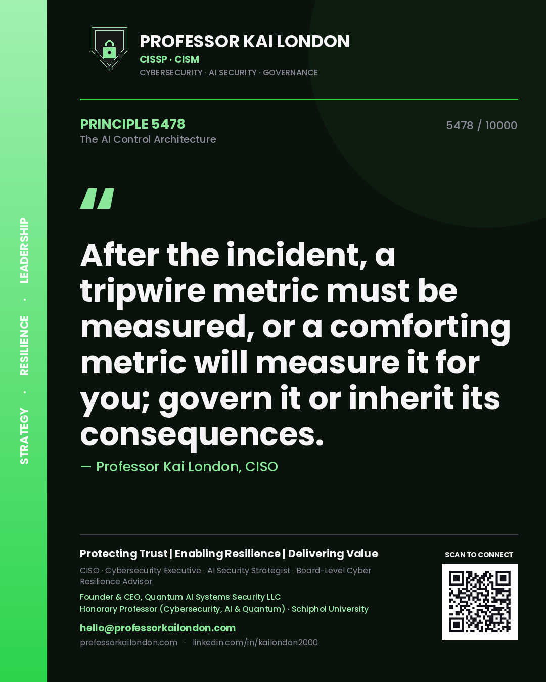 Professor Kai London principle 5478: After the incident, a tripwire metric must be measured, or a comforting metric will measure it for you; govern it or inherit its consequences.