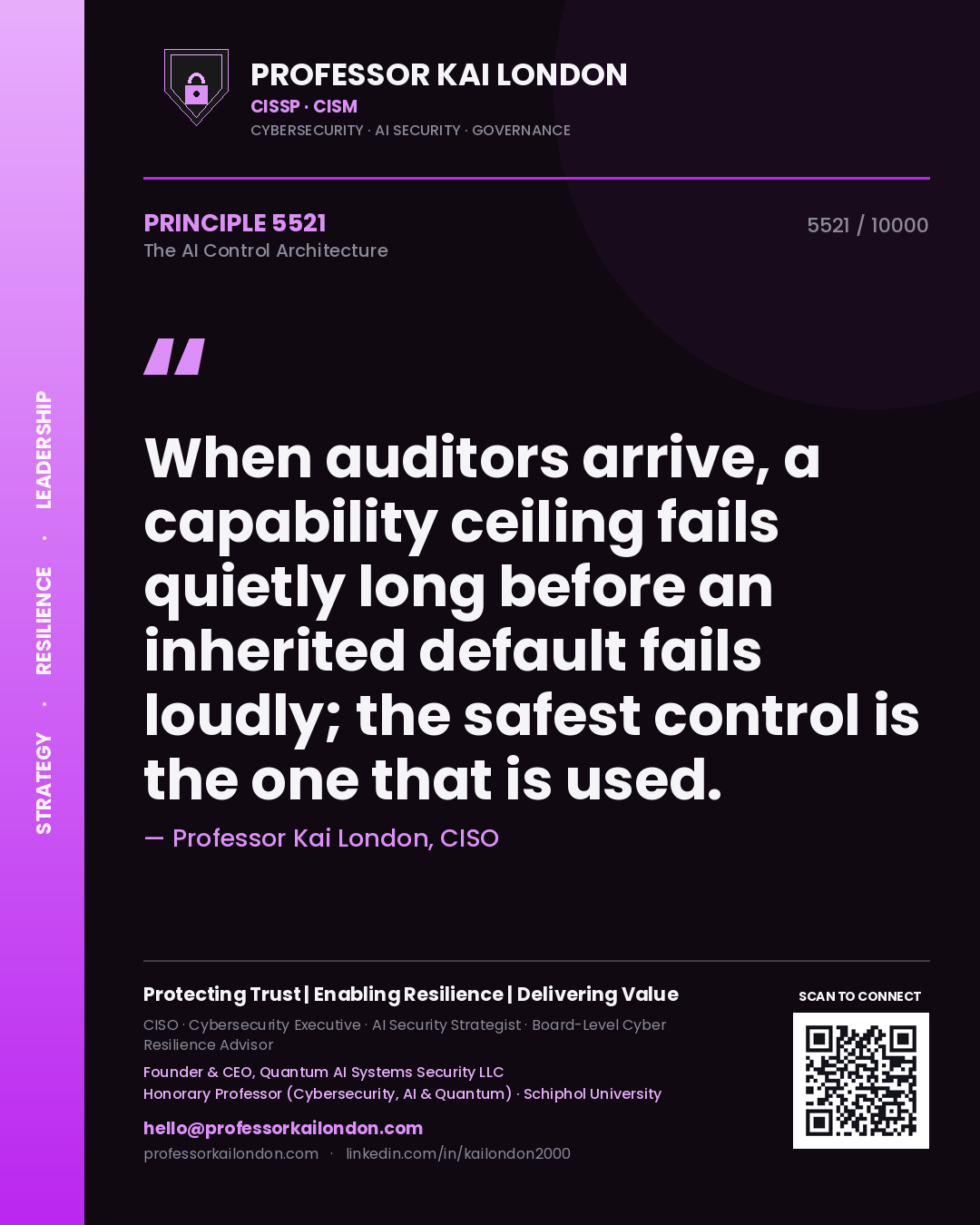 Professor Kai London principle 5521: When auditors arrive, a capability ceiling fails quietly long before an inherited default fails loudly; the safest control is the one that is used.