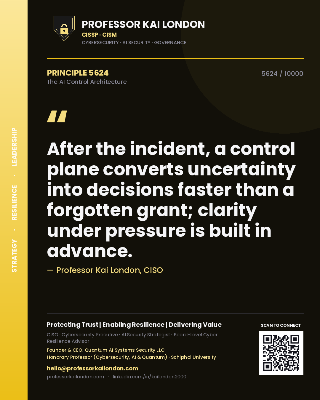 Professor Kai London principle 5624: After the incident, a control plane converts uncertainty into decisions faster than a forgotten grant; clarity under pressure is built in advance.