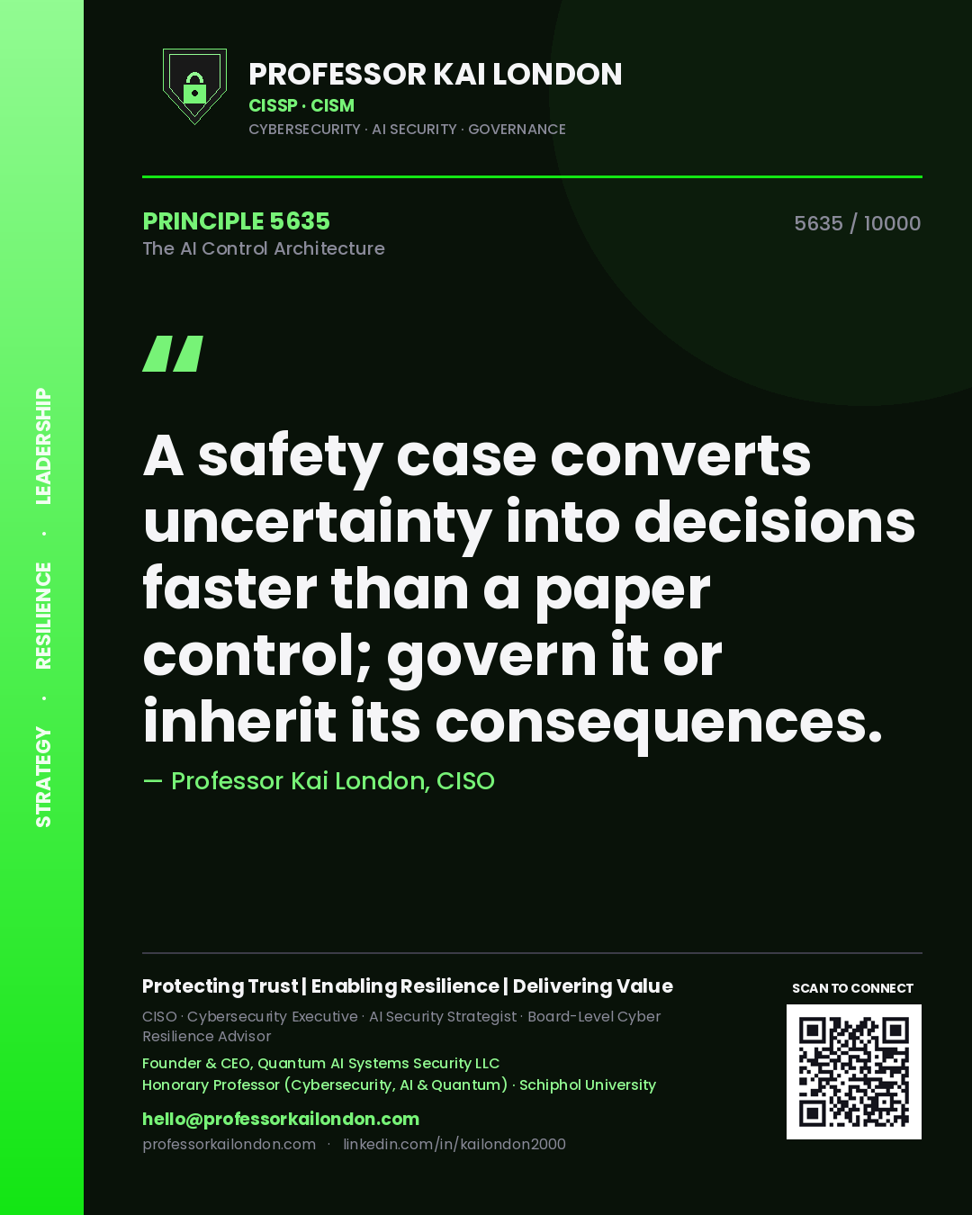 Professor Kai London principle 5635: A safety case converts uncertainty into decisions faster than a paper control; govern it or inherit its consequences.