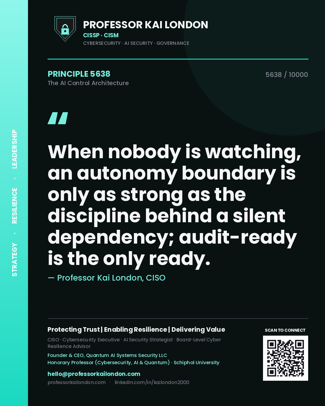 Professor Kai London principle 5638: When nobody is watching, an autonomy boundary is only as strong as the discipline behind a silent dependency; audit-ready is the only ready.