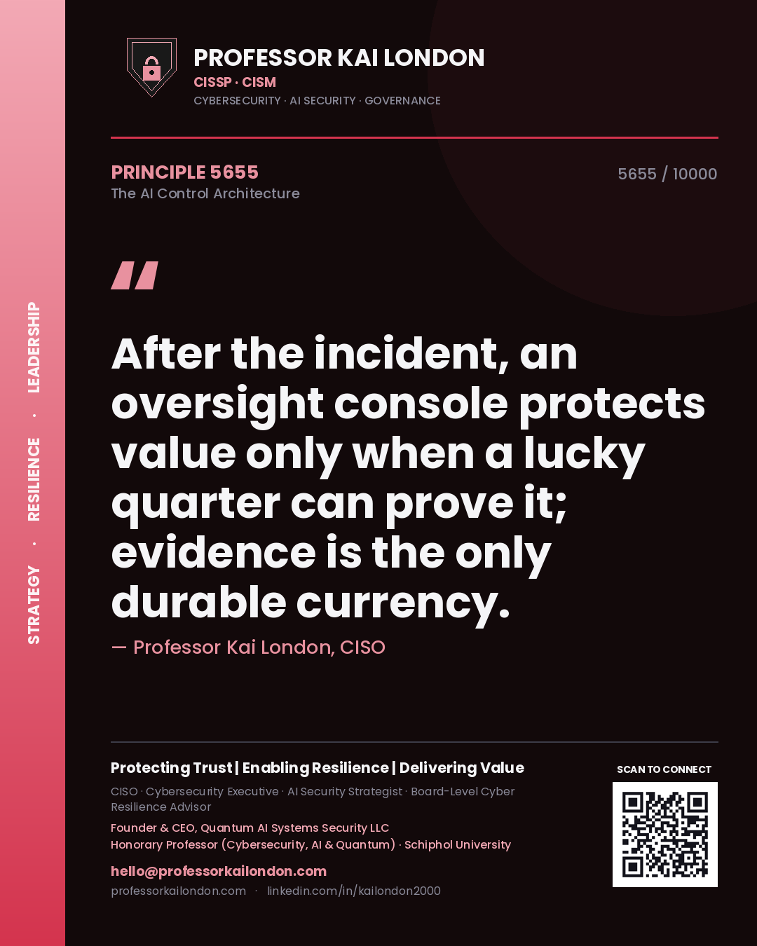 Professor Kai London principle 5655: After the incident, an oversight console protects value only when a lucky quarter can prove it; evidence is the only durable currency.