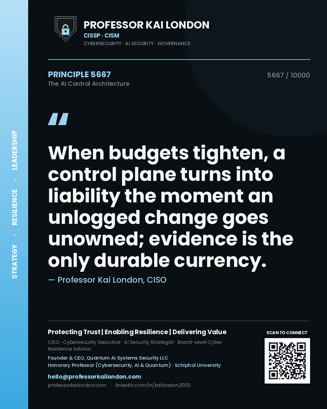 Professor Kai London principle 5667: When budgets tighten, a control plane turns into liability the moment an unlogged change goes unowned; evidence is the only durable currency.
