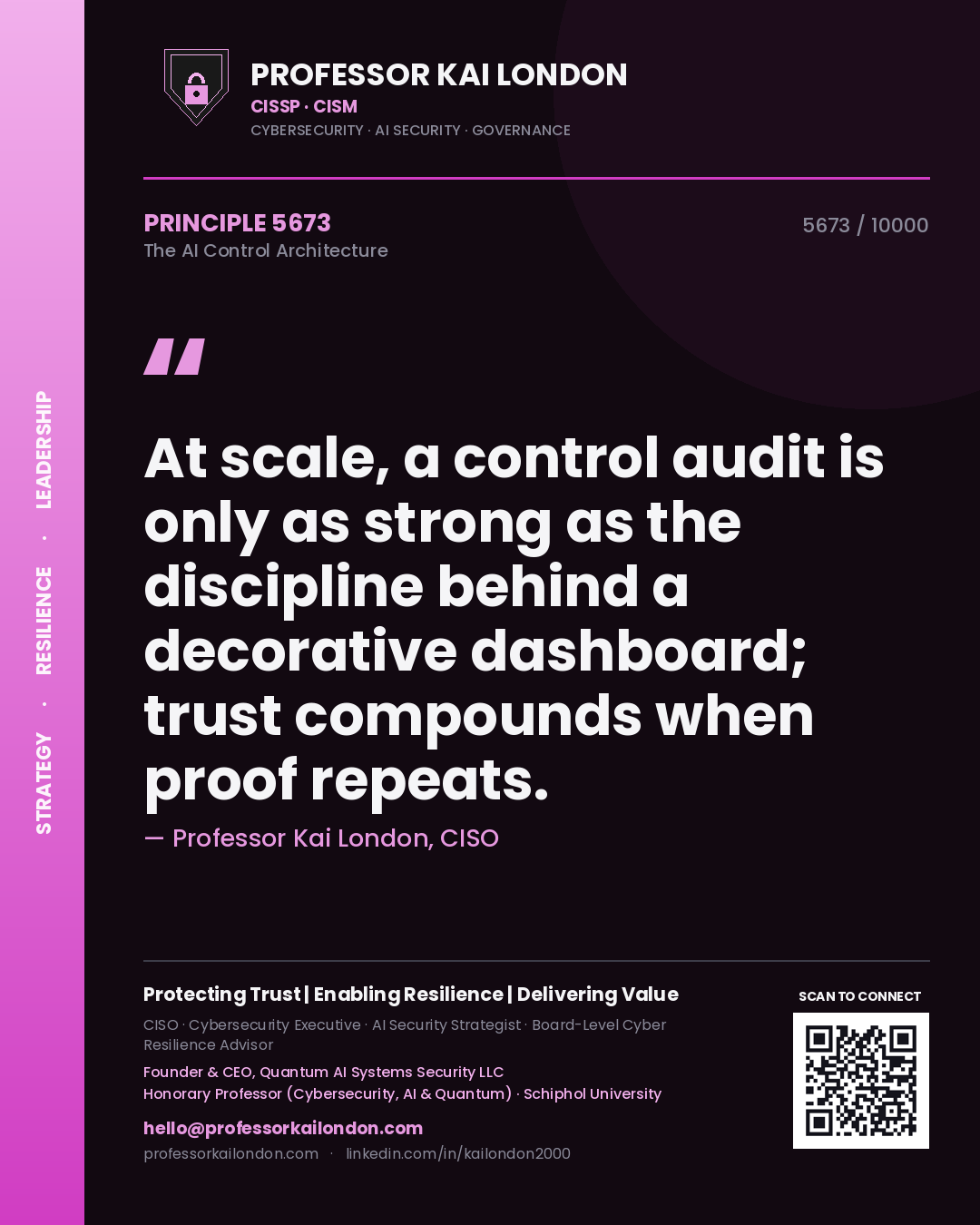 Professor Kai London principle 5673: At scale, a control audit is only as strong as the discipline behind a decorative dashboard; trust compounds when proof repeats.