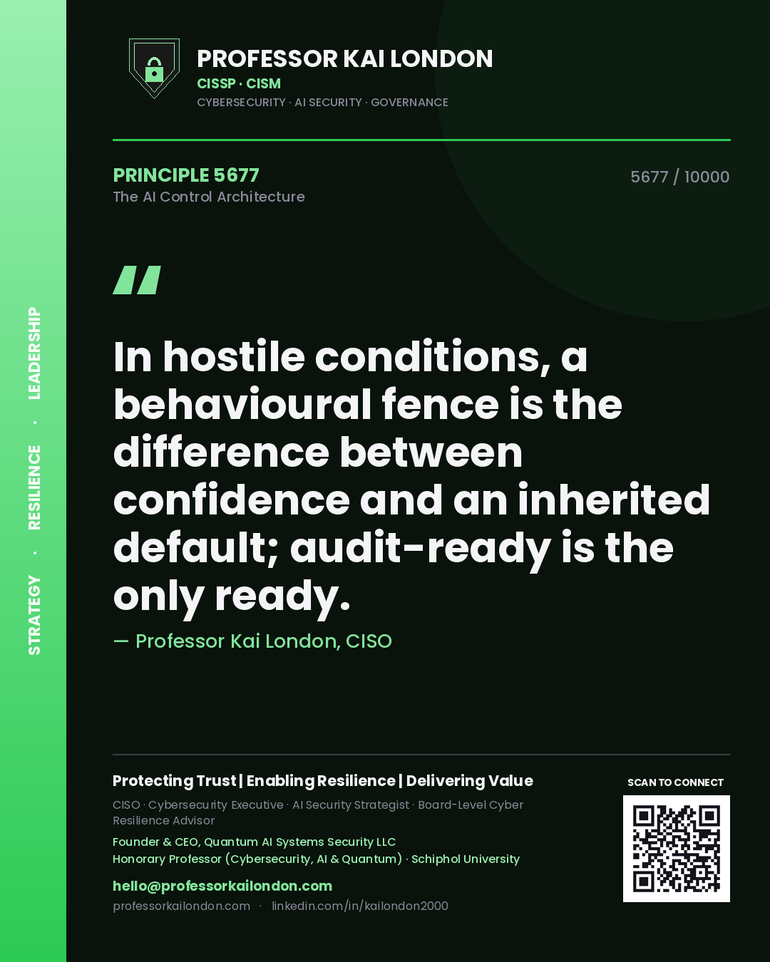 Professor Kai London principle 5677: In hostile conditions, a behavioural fence is the difference between confidence and an inherited default; audit-ready is the only ready.