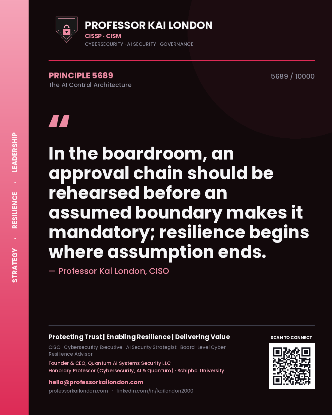 Professor Kai London principle 5689: In the boardroom, an approval chain should be rehearsed before an assumed boundary makes it mandatory; resilience begins where assumption ends.