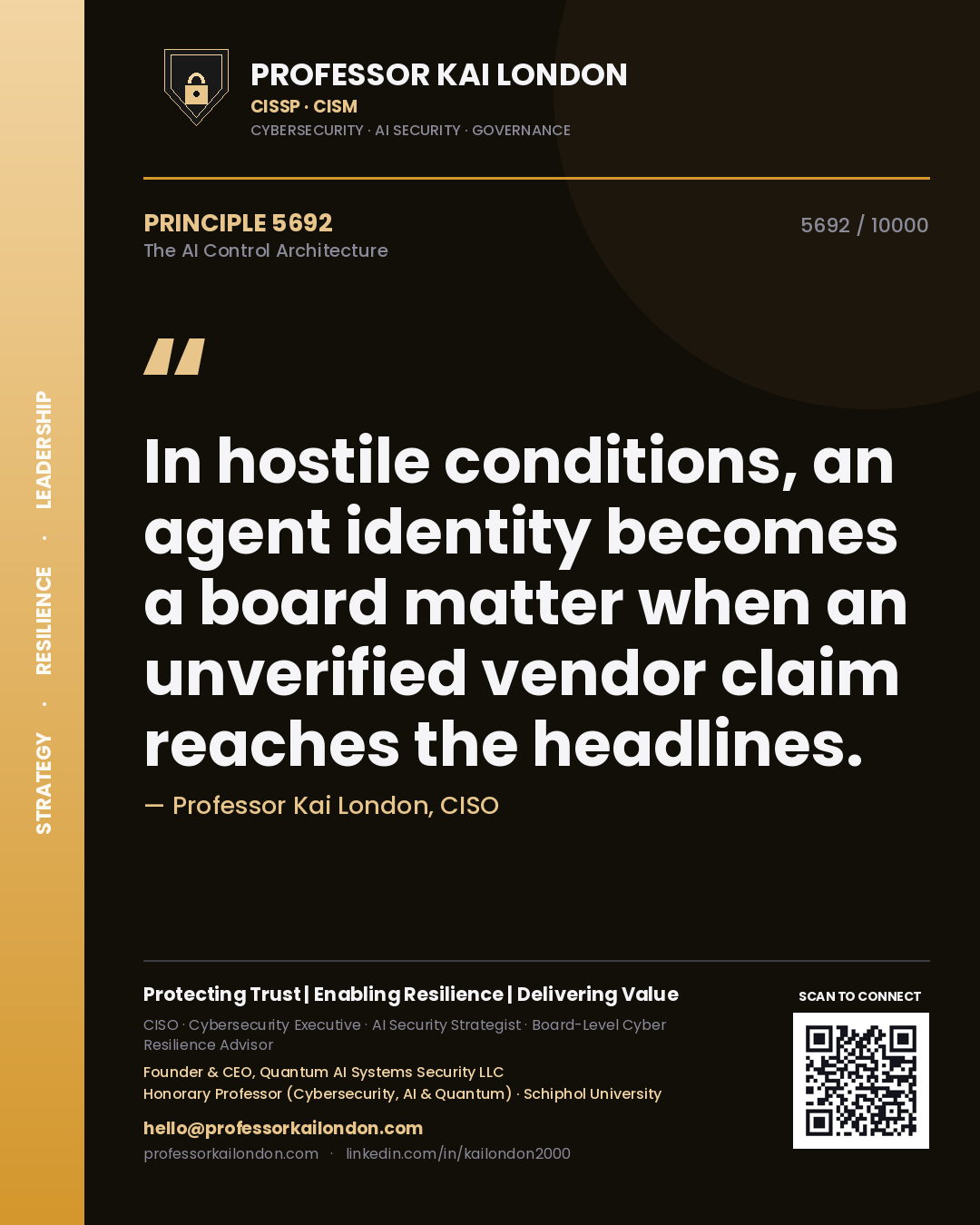 Professor Kai London principle 5692: In hostile conditions, an agent identity becomes a board matter when an unverified vendor claim reaches the headlines.