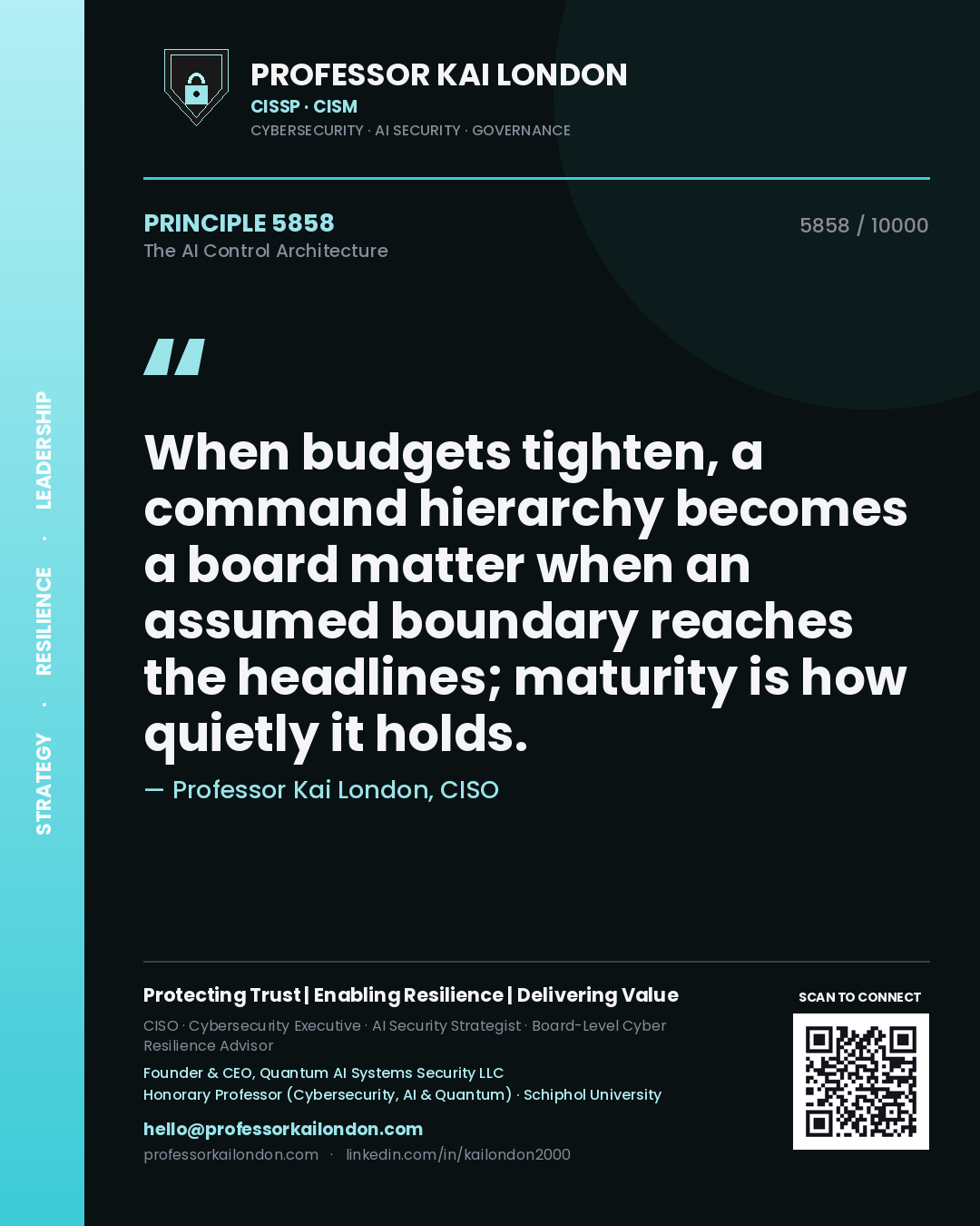 Professor Kai London principle 5858: When budgets tighten, a command hierarchy becomes a board matter when an assumed boundary reaches the headlines; maturity is how quietly it holds.