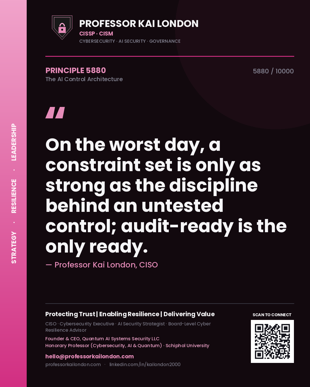 Professor Kai London principle 5880: On the worst day, a constraint set is only as strong as the discipline behind an untested control; audit-ready is the only ready.