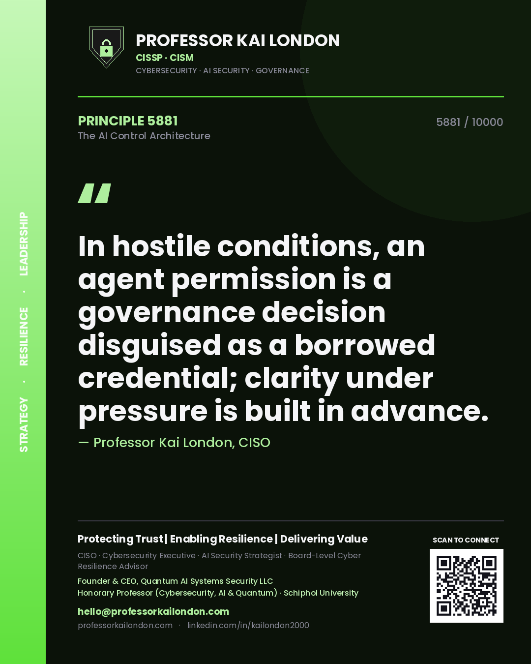 Professor Kai London principle 5881: In hostile conditions, an agent permission is a governance decision disguised as a borrowed credential; clarity under pressure is built in advance.