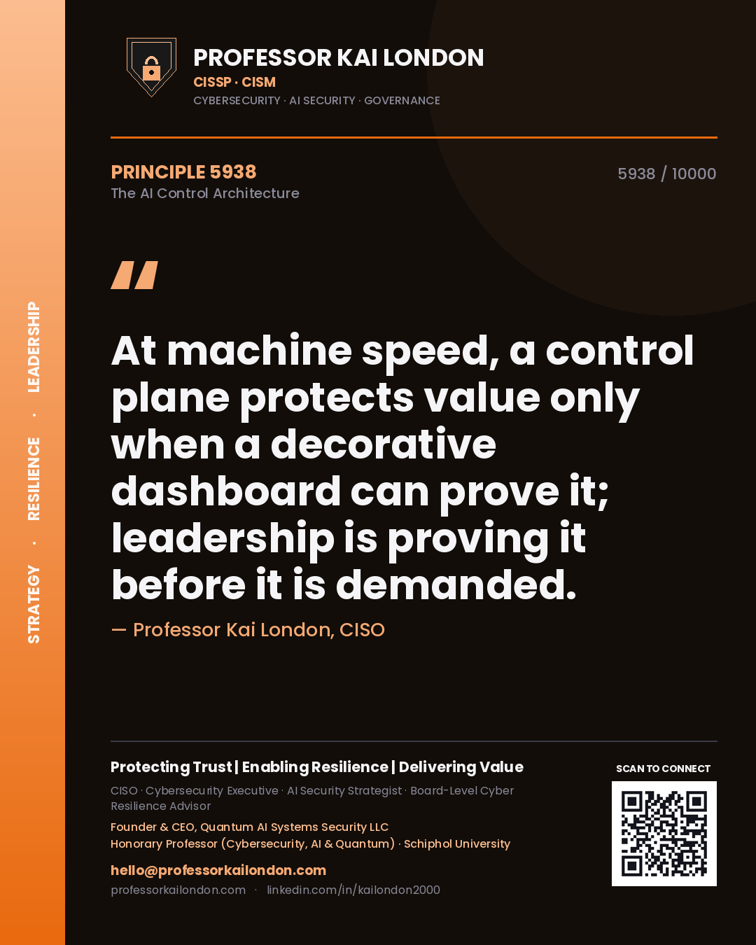 Professor Kai London principle 5938: At machine speed, a control plane protects value only when a decorative dashboard can prove it; leadership is proving it before it is demanded.