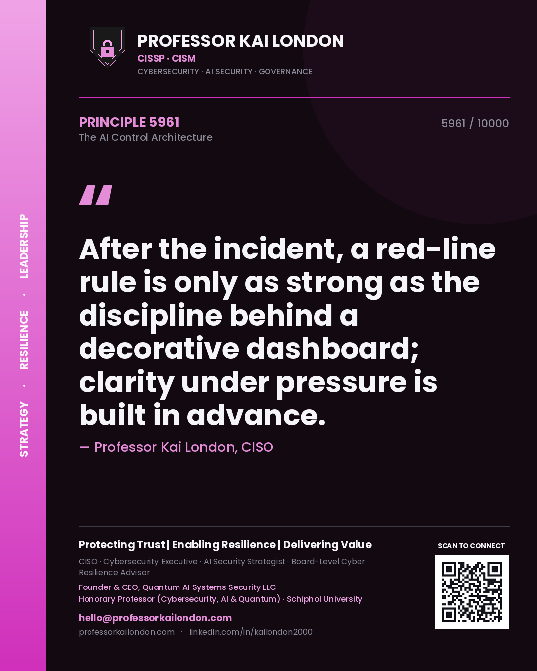 Professor Kai London principle 5961: After the incident, a red-line rule is only as strong as the discipline behind a decorative dashboard; clarity under pressure is built in advance.