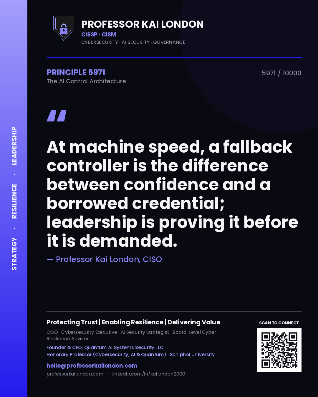 Professor Kai London principle 5971: At machine speed, a fallback controller is the difference between confidence and a borrowed credential; leadership is proving it before it is demanded.