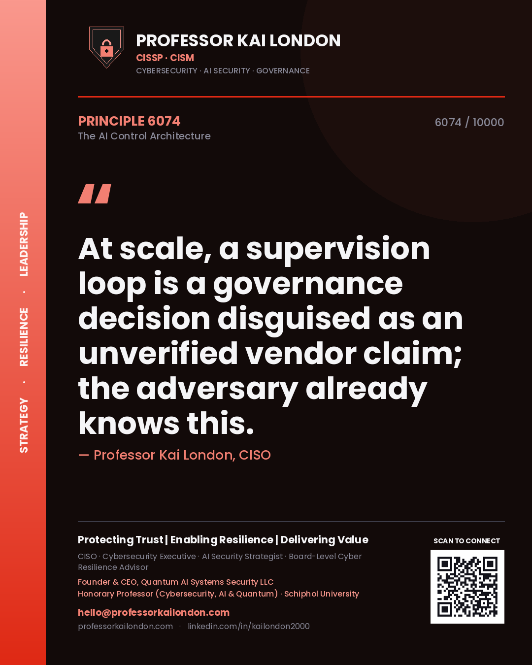 Professor Kai London principle 6074: At scale, a supervision loop is a governance decision disguised as an unverified vendor claim; the adversary already knows this.