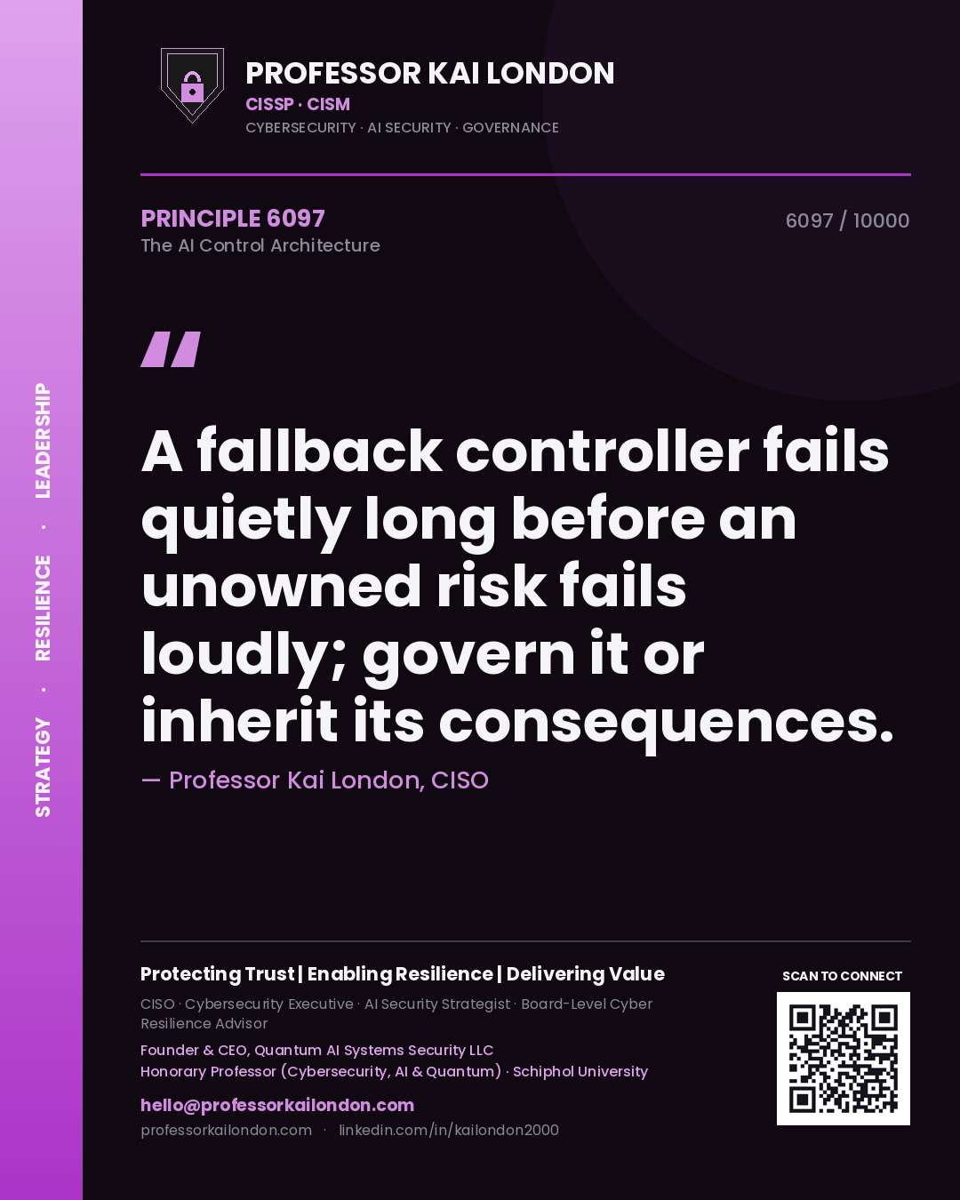 Professor Kai London principle 6097: A fallback controller fails quietly long before an unowned risk fails loudly; govern it or inherit its consequences.