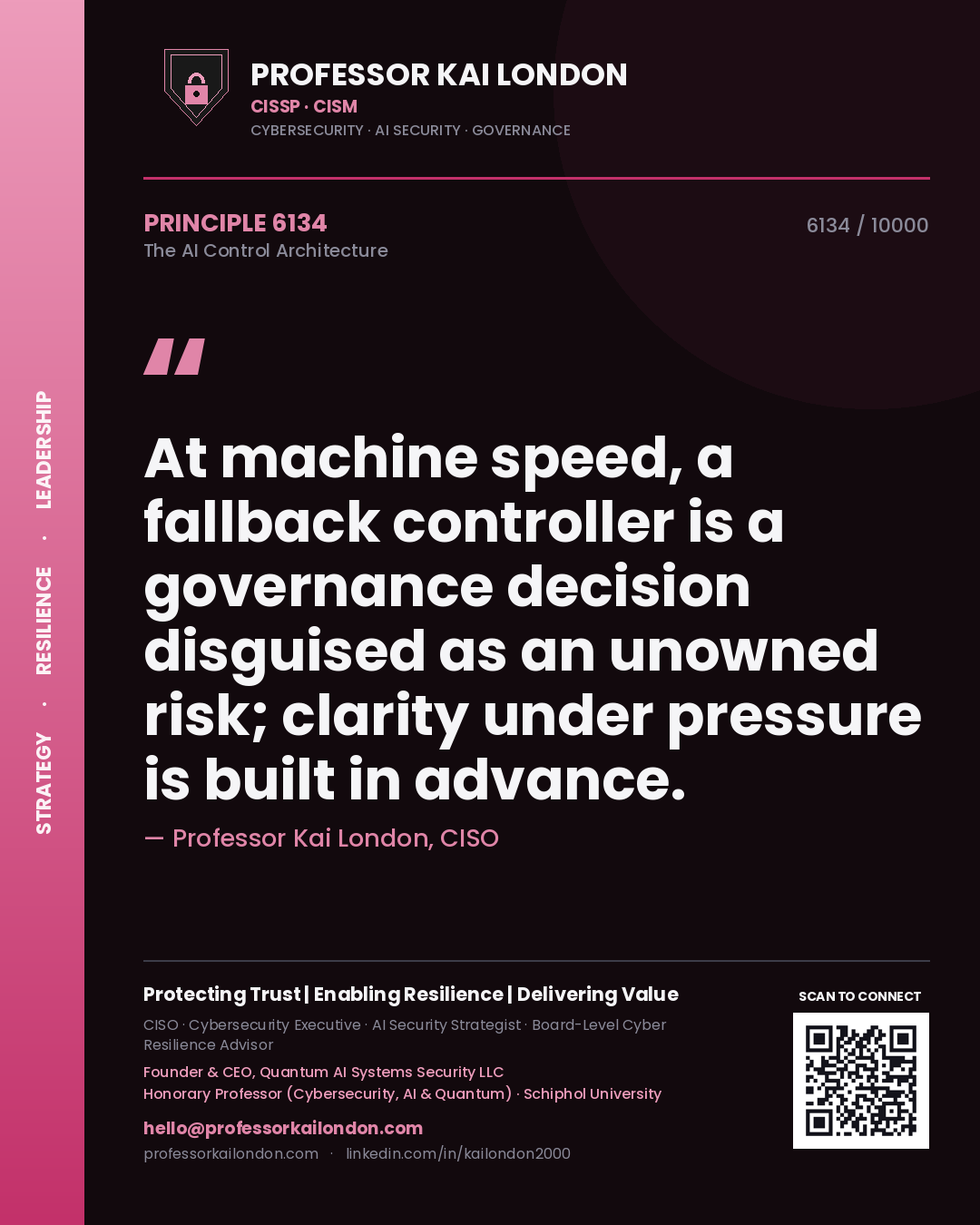 Professor Kai London principle 6134: At machine speed, a fallback controller is a governance decision disguised as an unowned risk; clarity under pressure is built in advance.