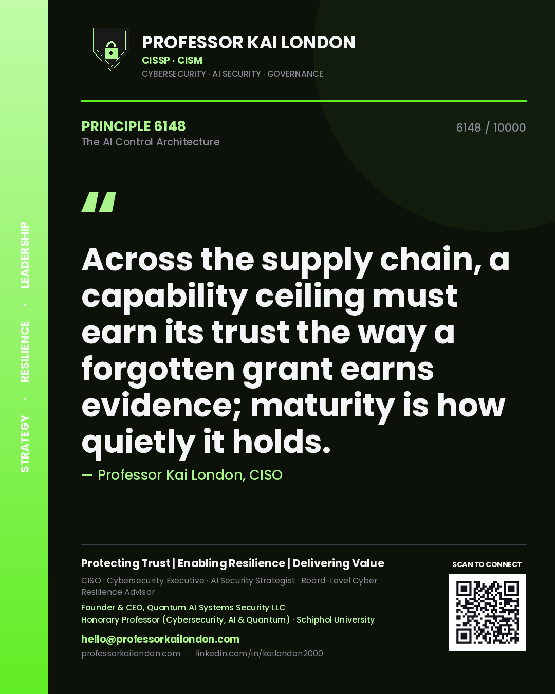 Professor Kai London principle 6148: Across the supply chain, a capability ceiling must earn its trust the way a forgotten grant earns evidence; maturity is how quietly it holds.