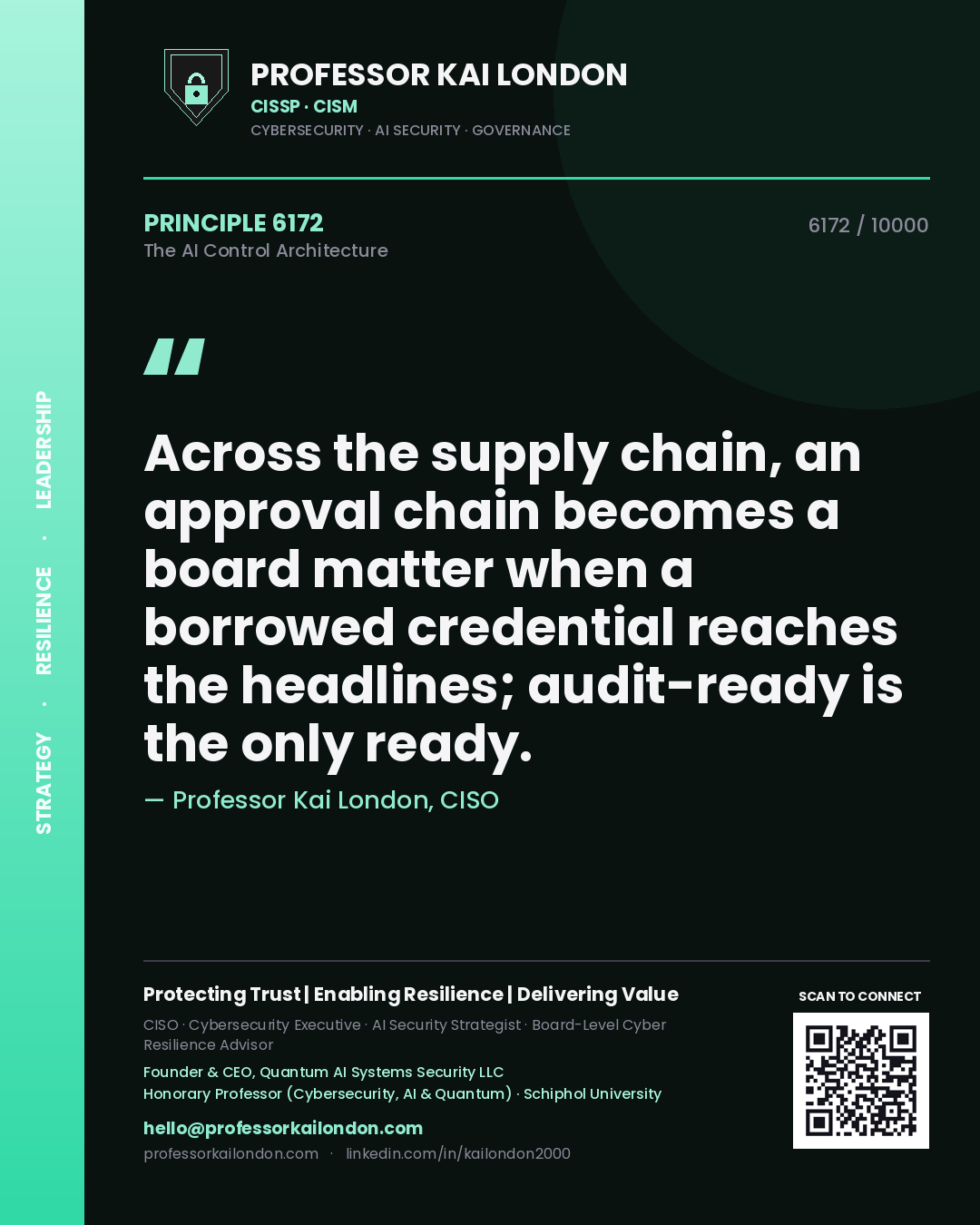 Professor Kai London principle 6172: Across the supply chain, an approval chain becomes a board matter when a borrowed credential reaches the headlines; audit-ready is the only ready.