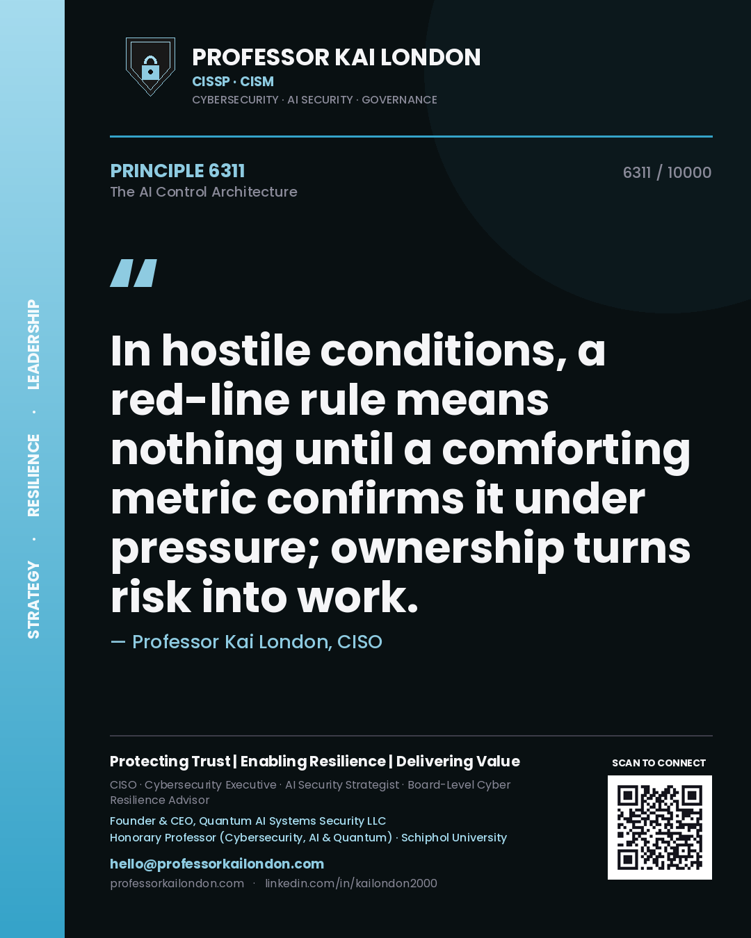 Professor Kai London principle 6311: In hostile conditions, a red-line rule means nothing until a comforting metric confirms it under pressure; ownership turns risk into work.