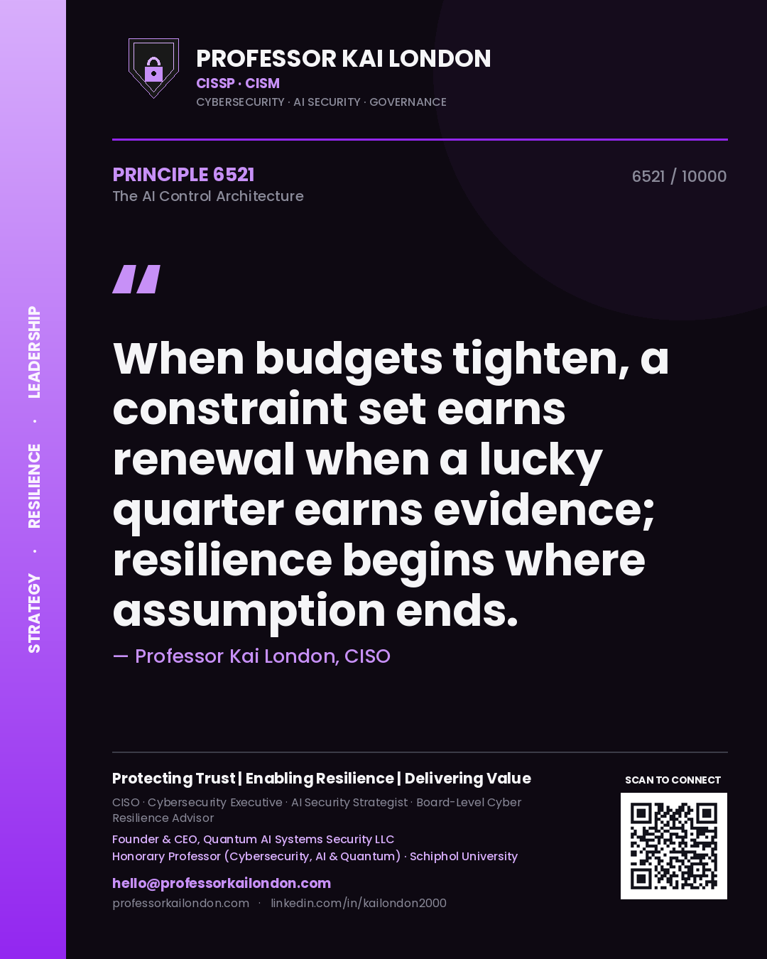 Professor Kai London principle 6521: When budgets tighten, a constraint set earns renewal when a lucky quarter earns evidence; resilience begins where assumption ends.
