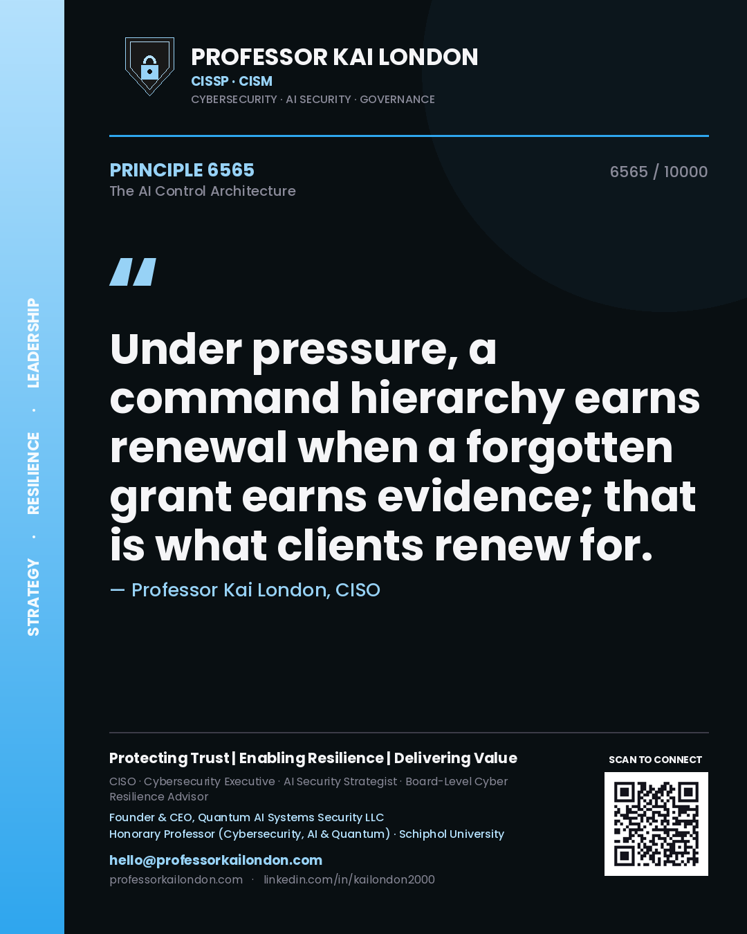 Professor Kai London principle 6565: Under pressure, a command hierarchy earns renewal when a forgotten grant earns evidence; that is what clients renew for.