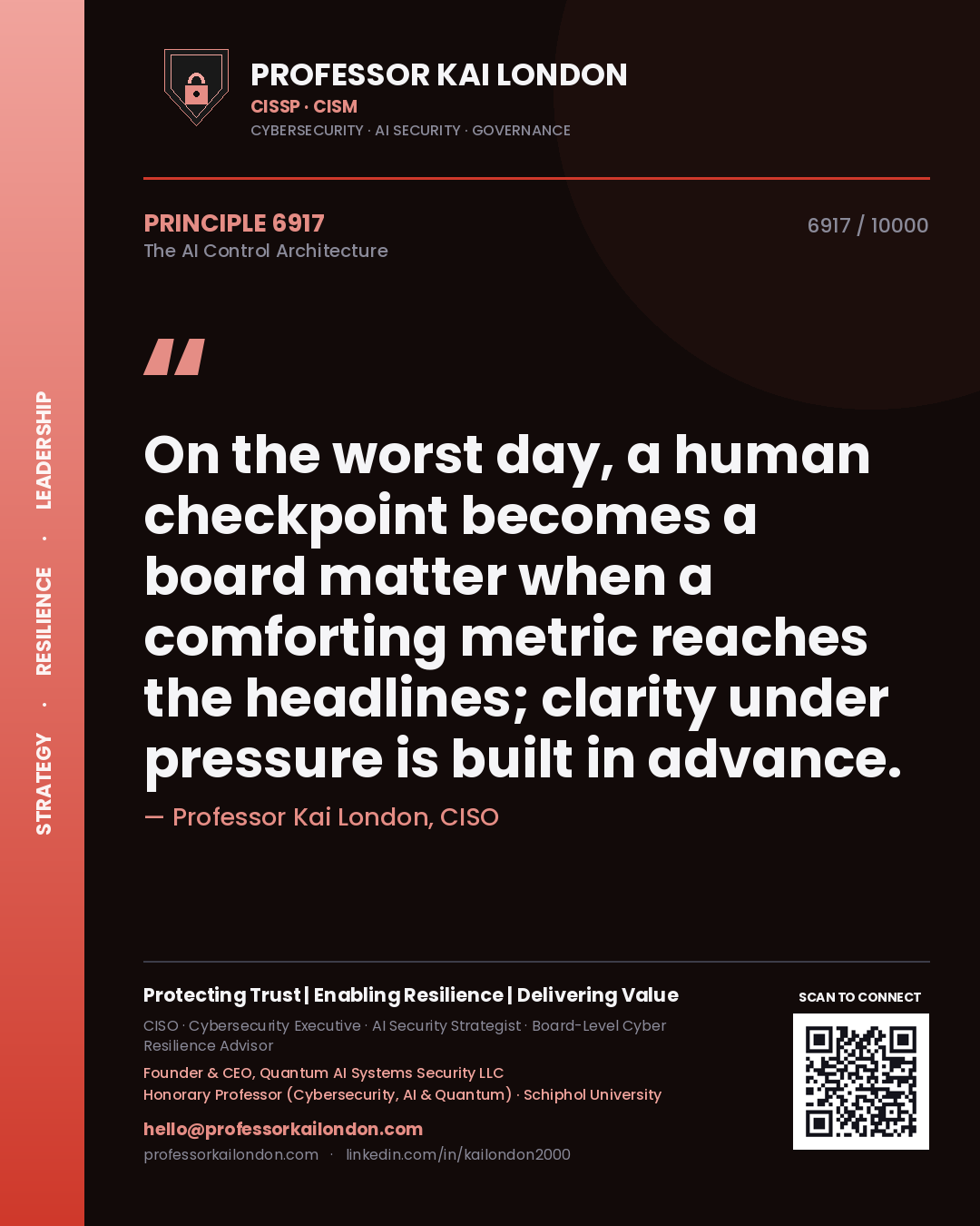 Professor Kai London principle 6917: On the worst day, a human checkpoint becomes a board matter when a comforting metric reaches the headlines; clarity under pressure is built in advance.
