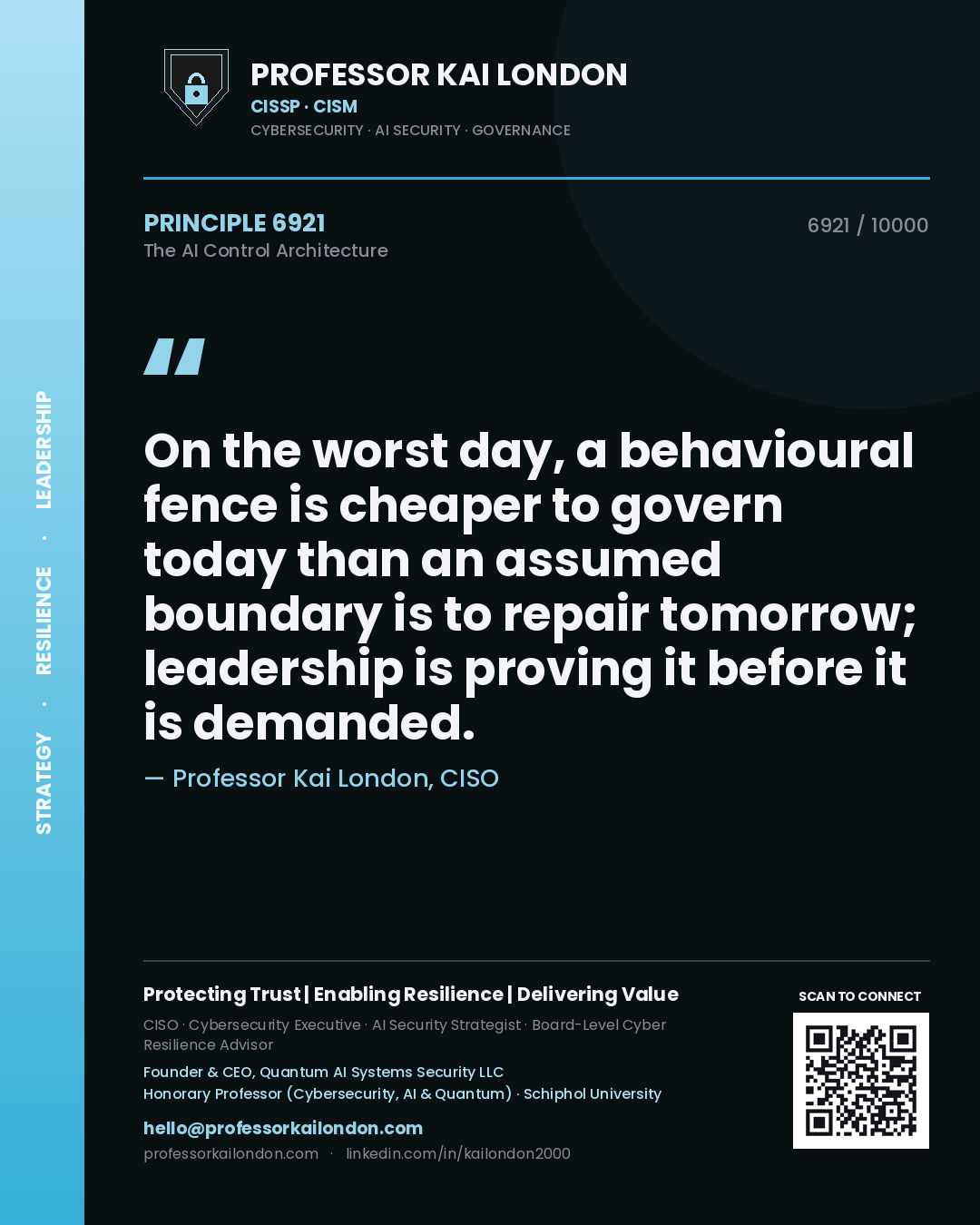 Professor Kai London principle 6921: On the worst day, a behavioural fence is cheaper to govern today than an assumed boundary is to repair tomorrow; leadership is proving it before it is demanded.