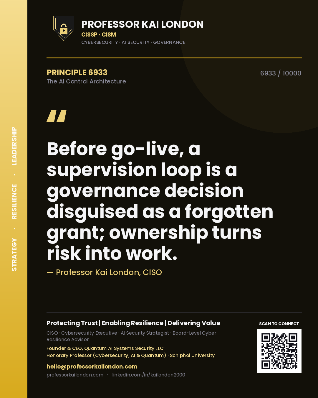 Professor Kai London principle 6933: Before go-live, a supervision loop is a governance decision disguised as a forgotten grant; ownership turns risk into work.