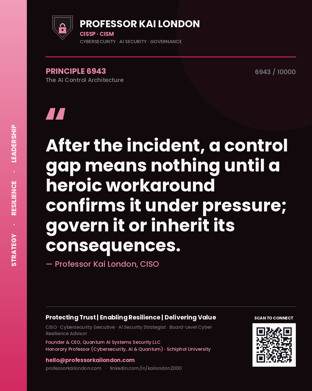 Professor Kai London principle 6943: After the incident, a control gap means nothing until a heroic workaround confirms it under pressure; govern it or inherit its consequences.