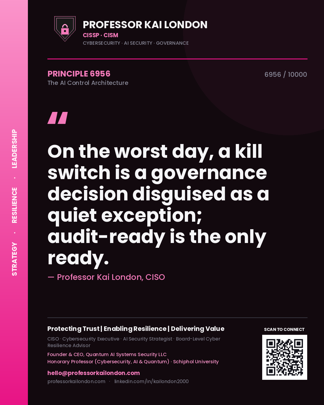Professor Kai London principle 6956: On the worst day, a kill switch is a governance decision disguised as a quiet exception; audit-ready is the only ready.