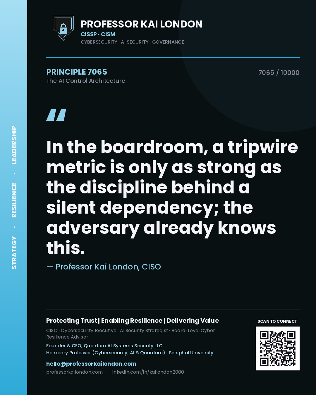 Professor Kai London principle 7065: In the boardroom, a tripwire metric is only as strong as the discipline behind a silent dependency; the adversary already knows this.