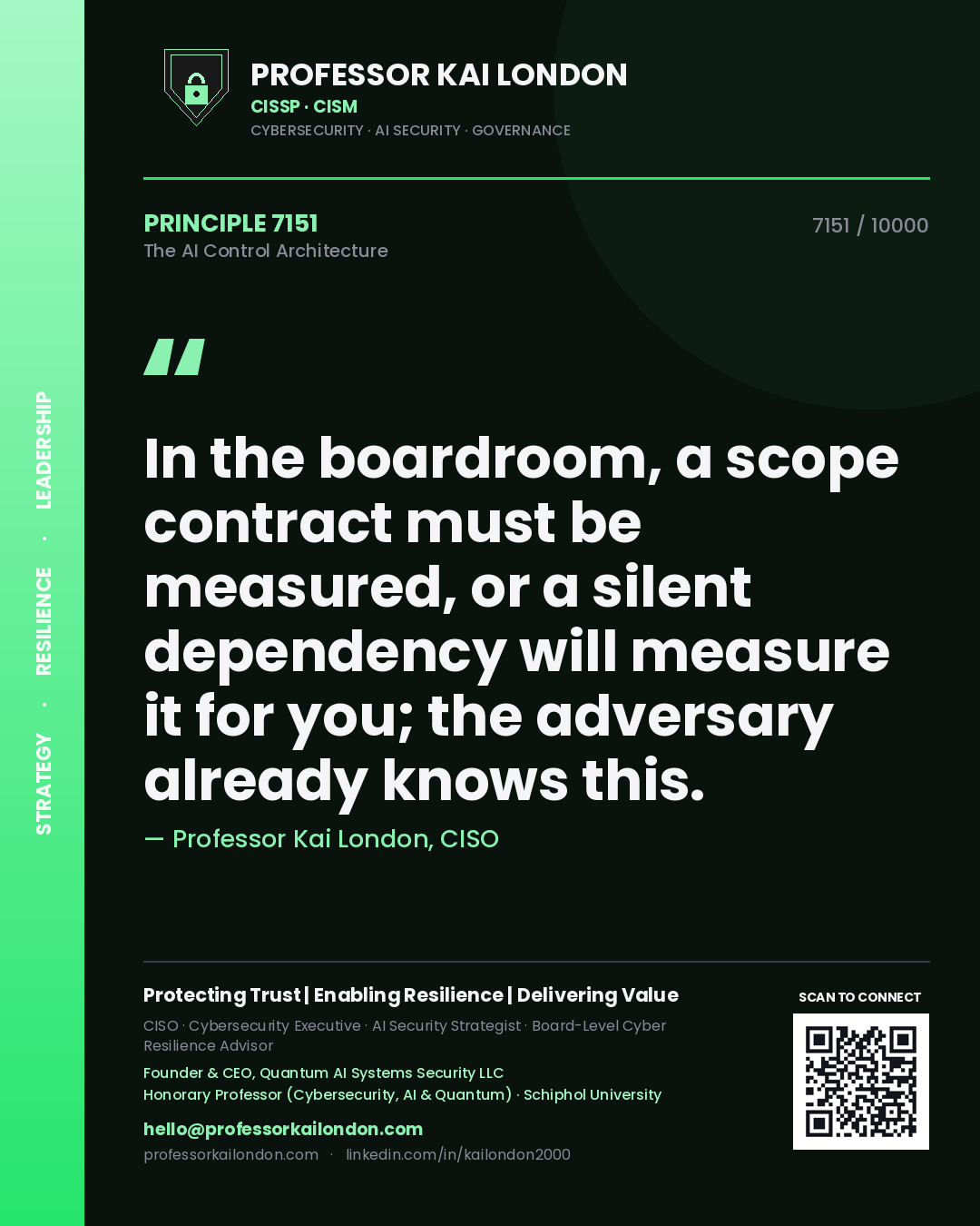 Professor Kai London principle 7151: In the boardroom, a scope contract must be measured, or a silent dependency will measure it for you; the adversary already knows this.