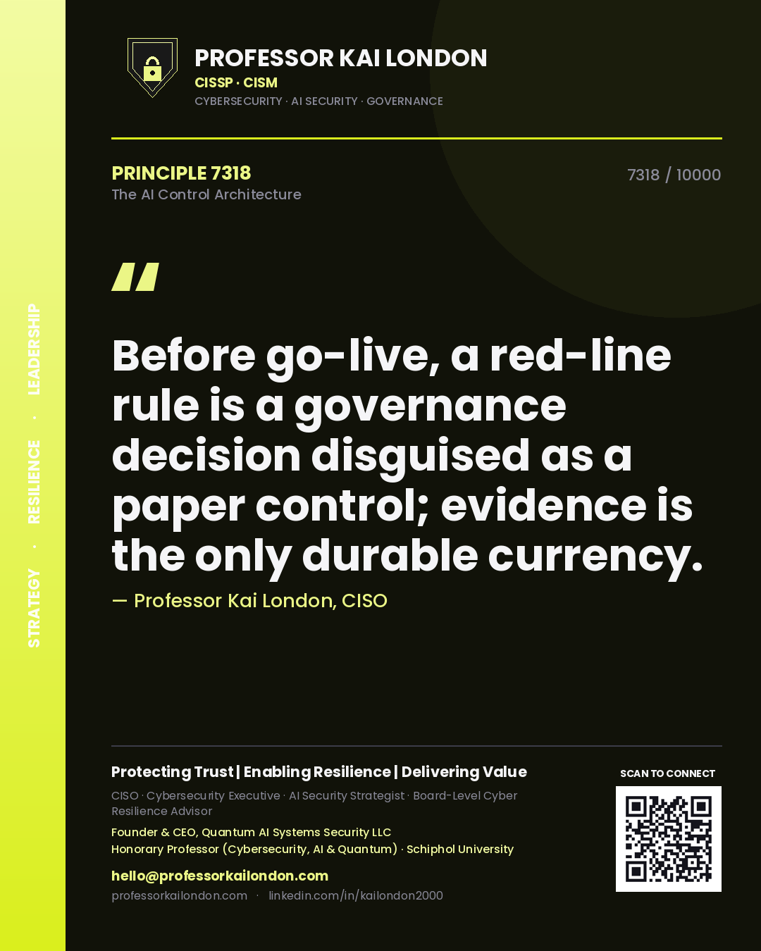 Professor Kai London principle 7318: Before go-live, a red-line rule is a governance decision disguised as a paper control; evidence is the only durable currency.
