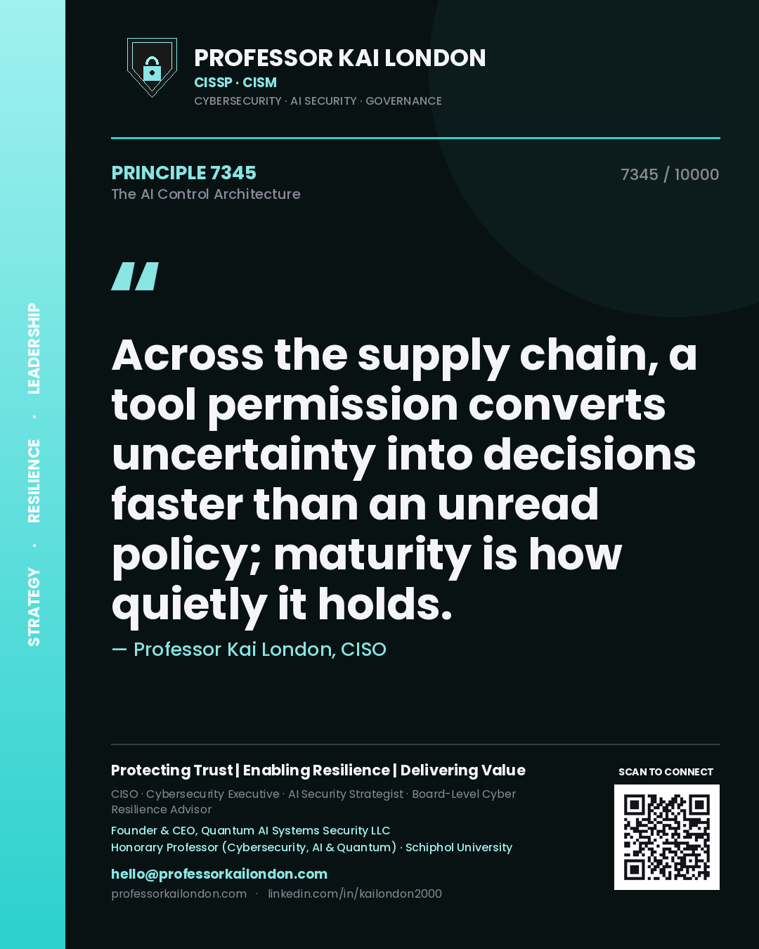 Professor Kai London principle 7345: Across the supply chain, a tool permission converts uncertainty into decisions faster than an unread policy; maturity is how quietly it holds.