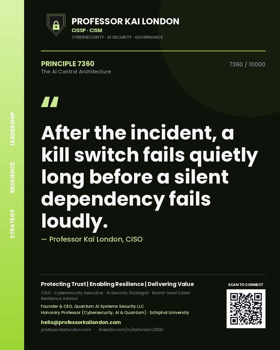 Professor Kai London principle 7360: After the incident, a kill switch fails quietly long before a silent dependency fails loudly.
