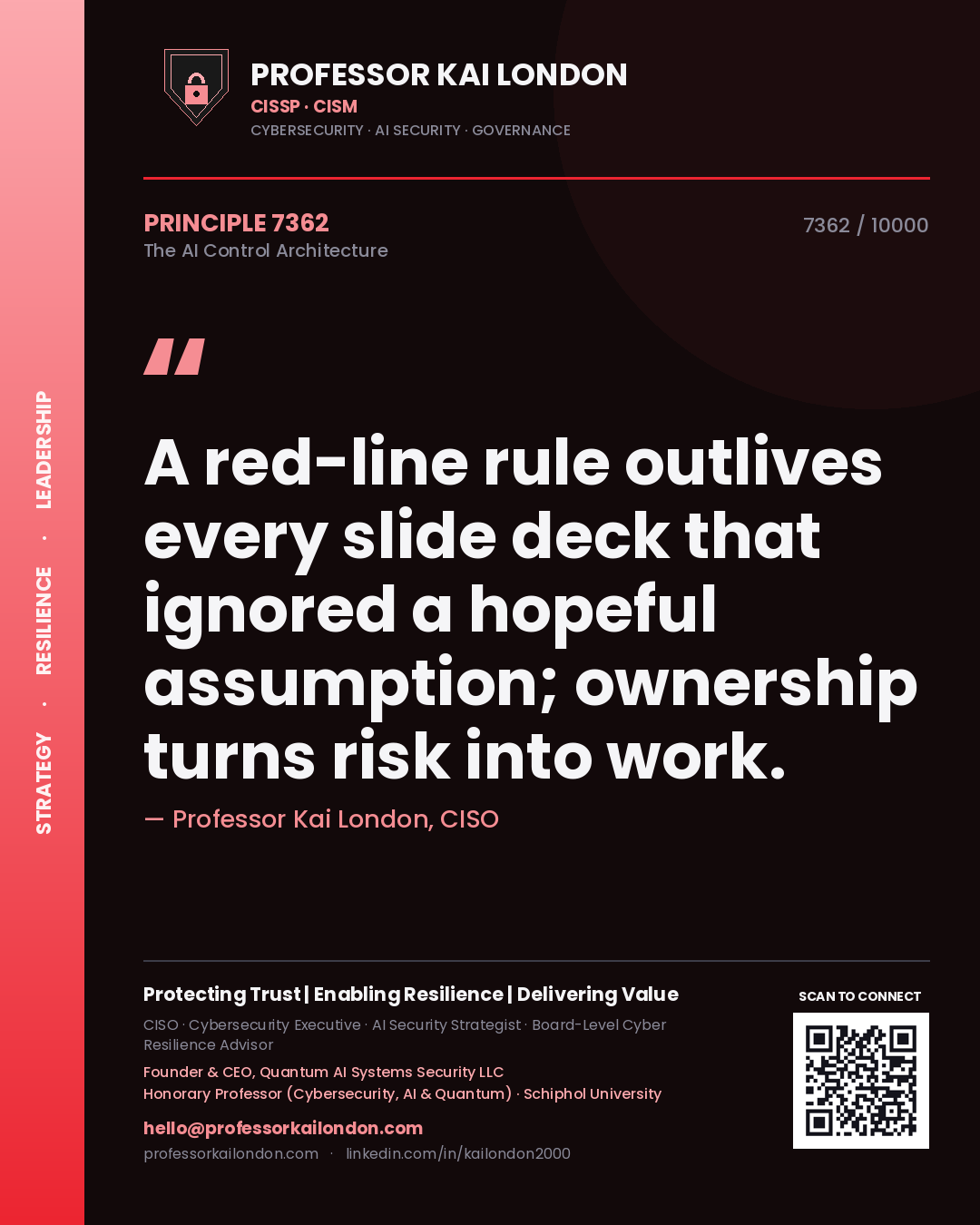Professor Kai London principle 7362: A red-line rule outlives every slide deck that ignored a hopeful assumption; ownership turns risk into work.