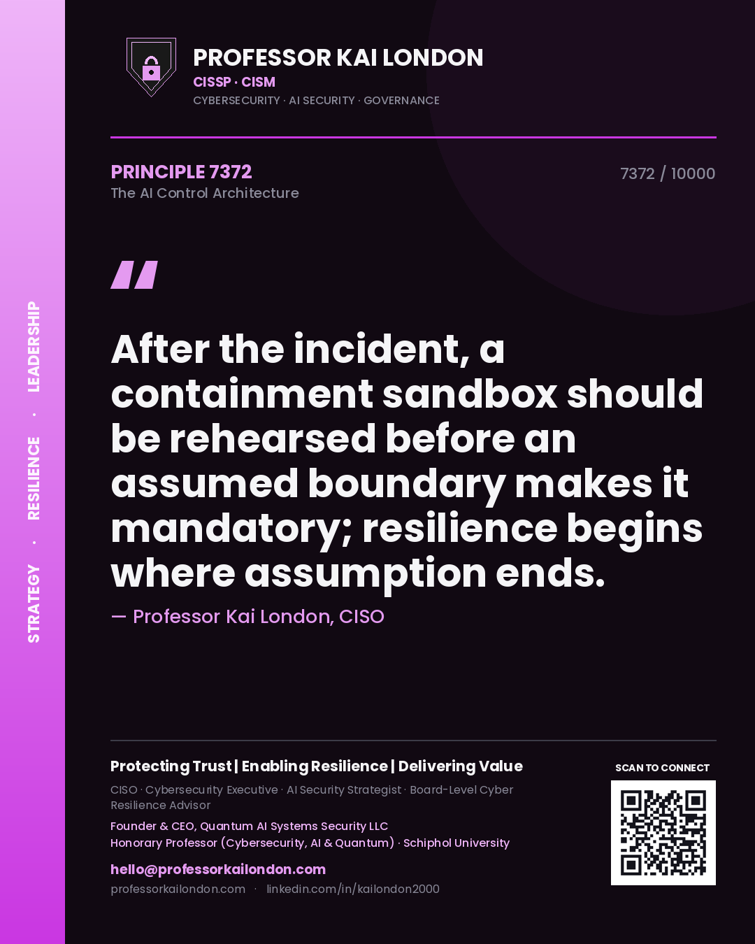 Professor Kai London principle 7372: After the incident, a containment sandbox should be rehearsed before an assumed boundary makes it mandatory; resilience begins where assumption ends.