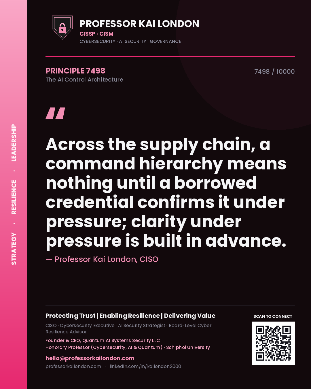 Professor Kai London principle 7498: Across the supply chain, a command hierarchy means nothing until a borrowed credential confirms it under pressure; clarity under pressure is built in advance.