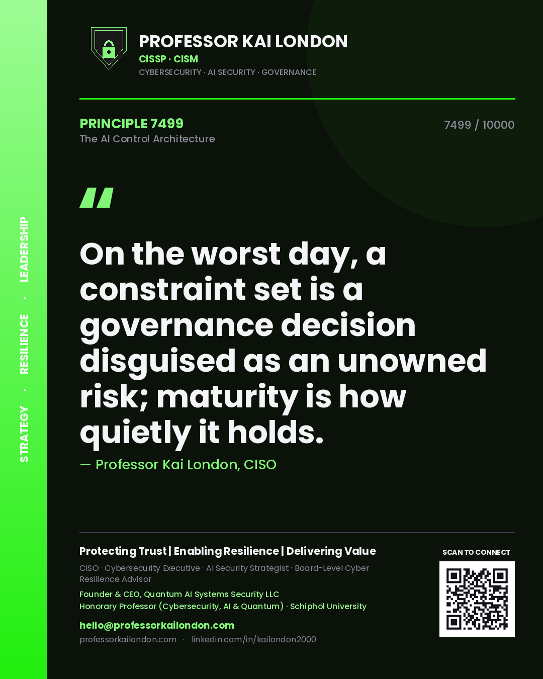 Professor Kai London principle 7499: On the worst day, a constraint set is a governance decision disguised as an unowned risk; maturity is how quietly it holds.