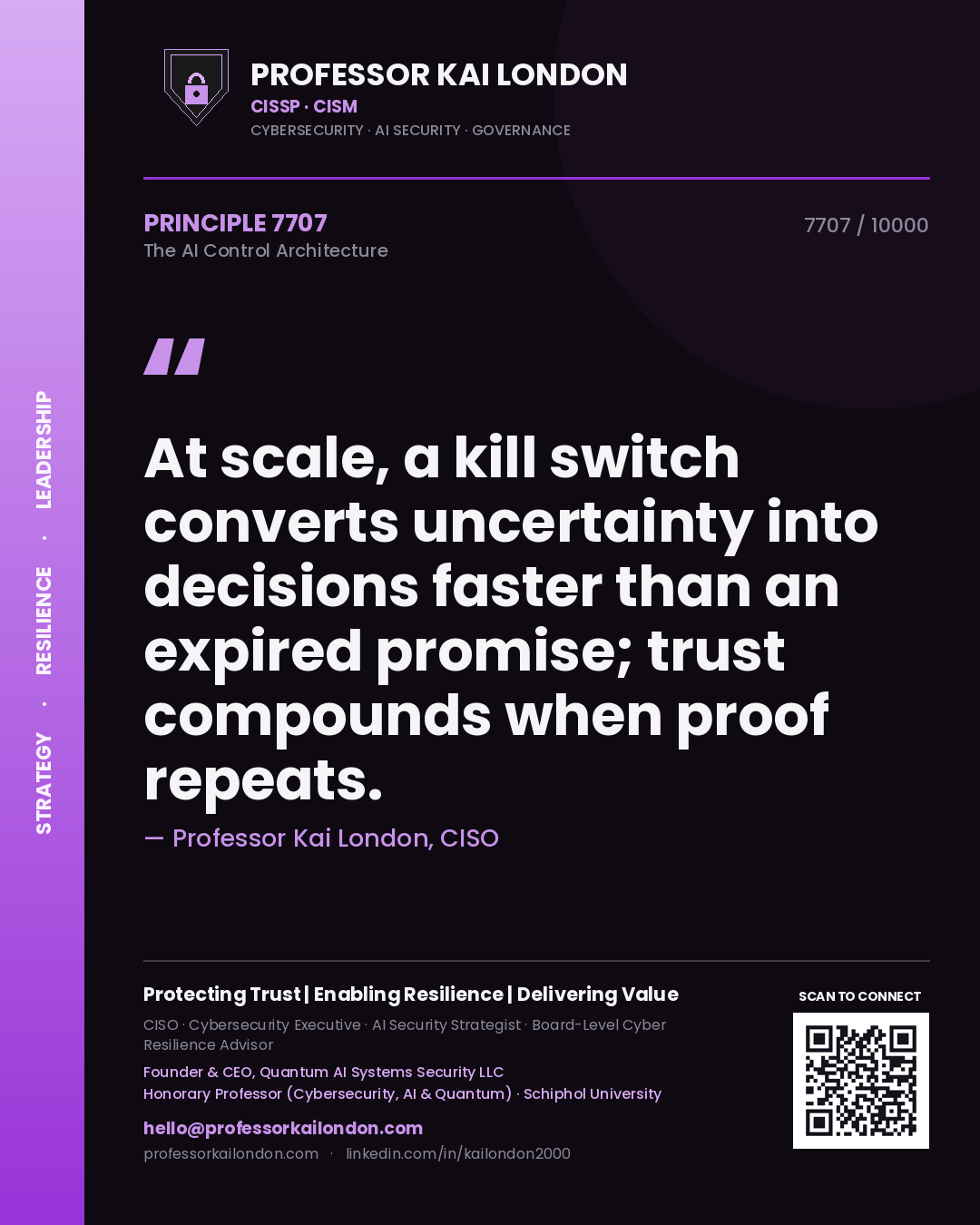 Professor Kai London principle 7707: At scale, a kill switch converts uncertainty into decisions faster than an expired promise; trust compounds when proof repeats.