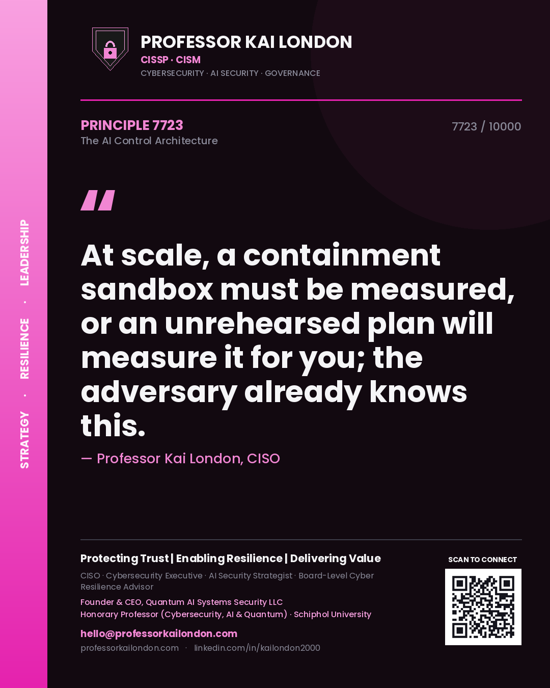 Professor Kai London principle 7723: At scale, a containment sandbox must be measured, or an unrehearsed plan will measure it for you; the adversary already knows this.